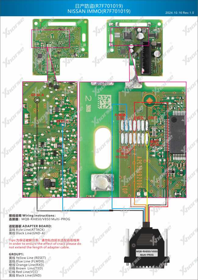 Adapter — R7F701019 (VVDI PROG, wyprowadzenia chipu)