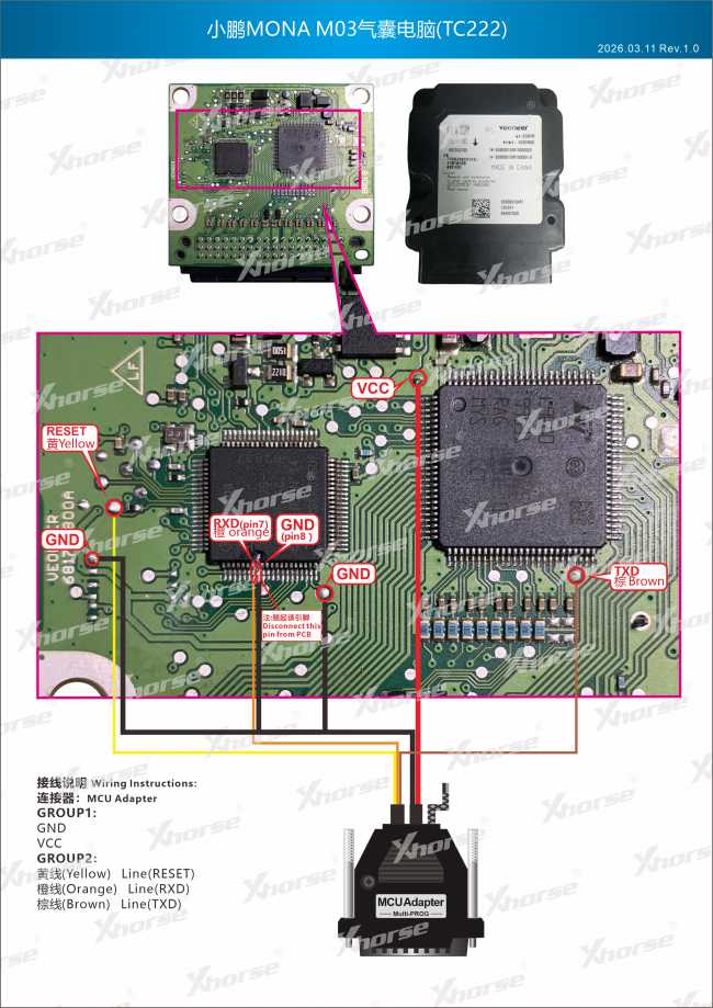 Adapter — TC222 (VVDI PROG, wyprowadzenia chipu)