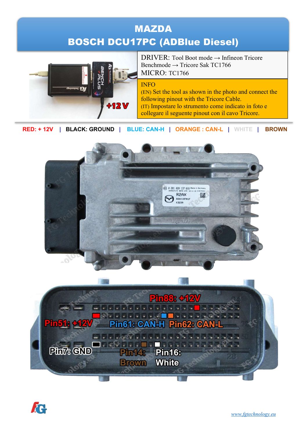 Schemat złącza — BENCHMODE DCU17PC TC1766 MAZDA