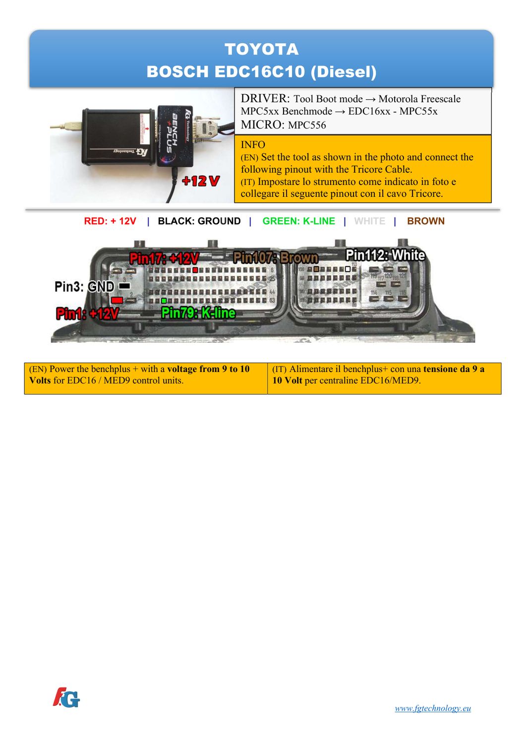 Schemat złącza — BENCHMODE EDC16C10 MOTOROLA TOYOTA