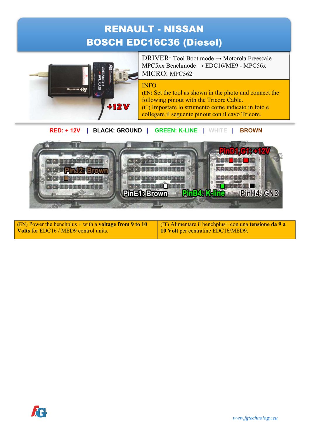 Schemat złącza — BENCHMODE EDC16C36 MOTOROLA RENAULT-NISSAN