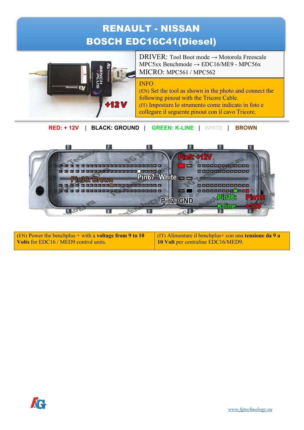 Schemat złącza — BENCHMODE EDC16C41 MOTOROLA RENAULT-NISSAN