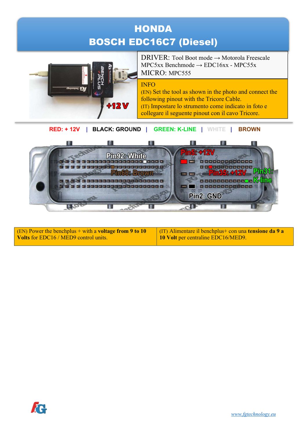 Schemat złącza — BENCHMODE EDC16C7 MOTOROLA HONDA