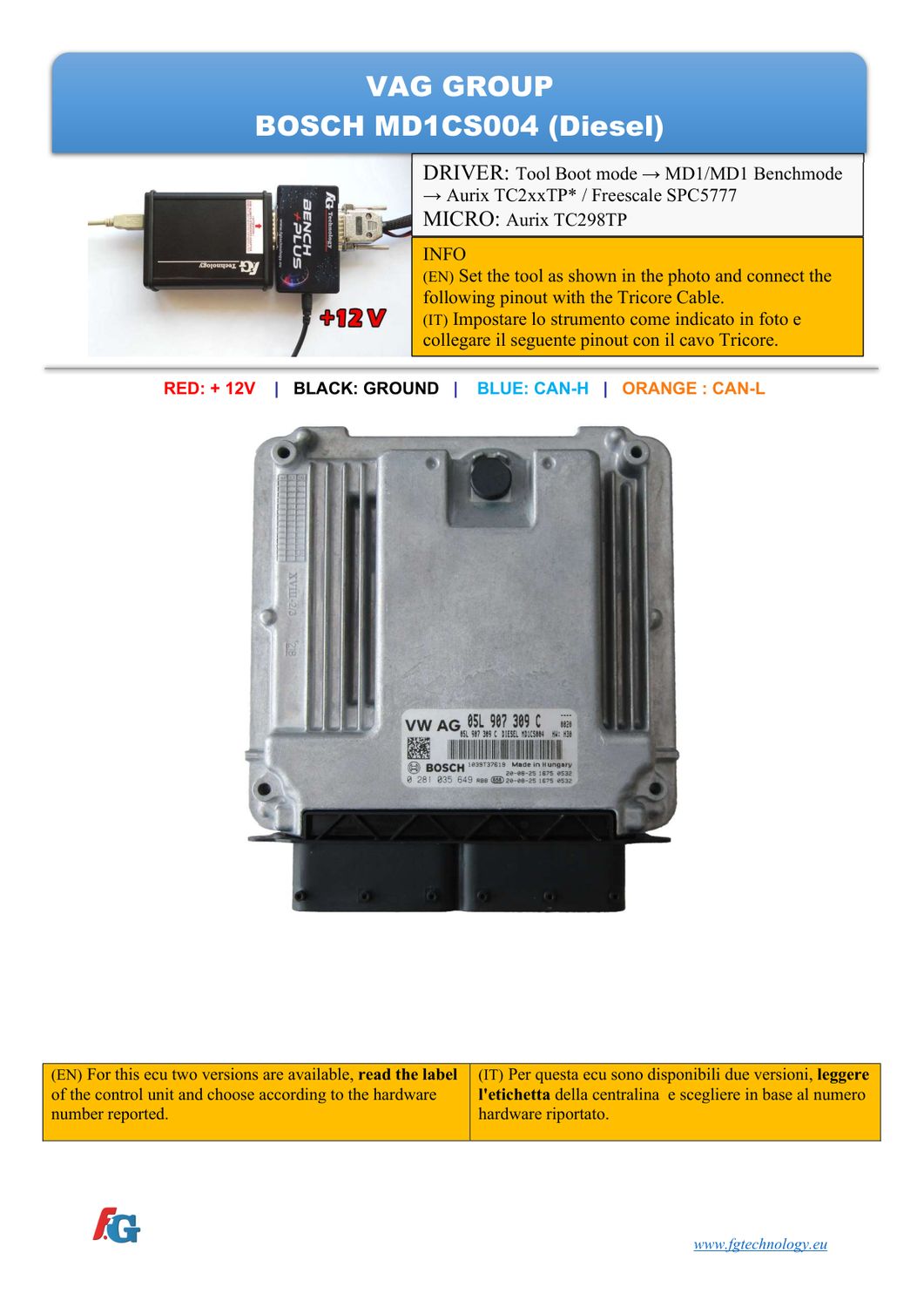 Schemat złącza — BENCHMODE MD1CS004 TC298TP VAG