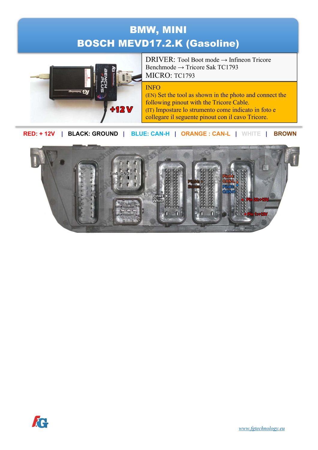 Schemat złącza — BENCHMODE MEVD17.2.K TC1793 BMW-MINI