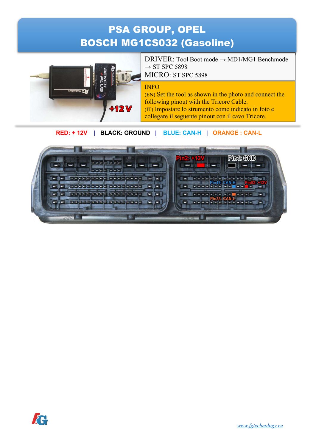 Schemat złącza — BENCHMODE MG1CS032 SPC5898 PSA-OPEL