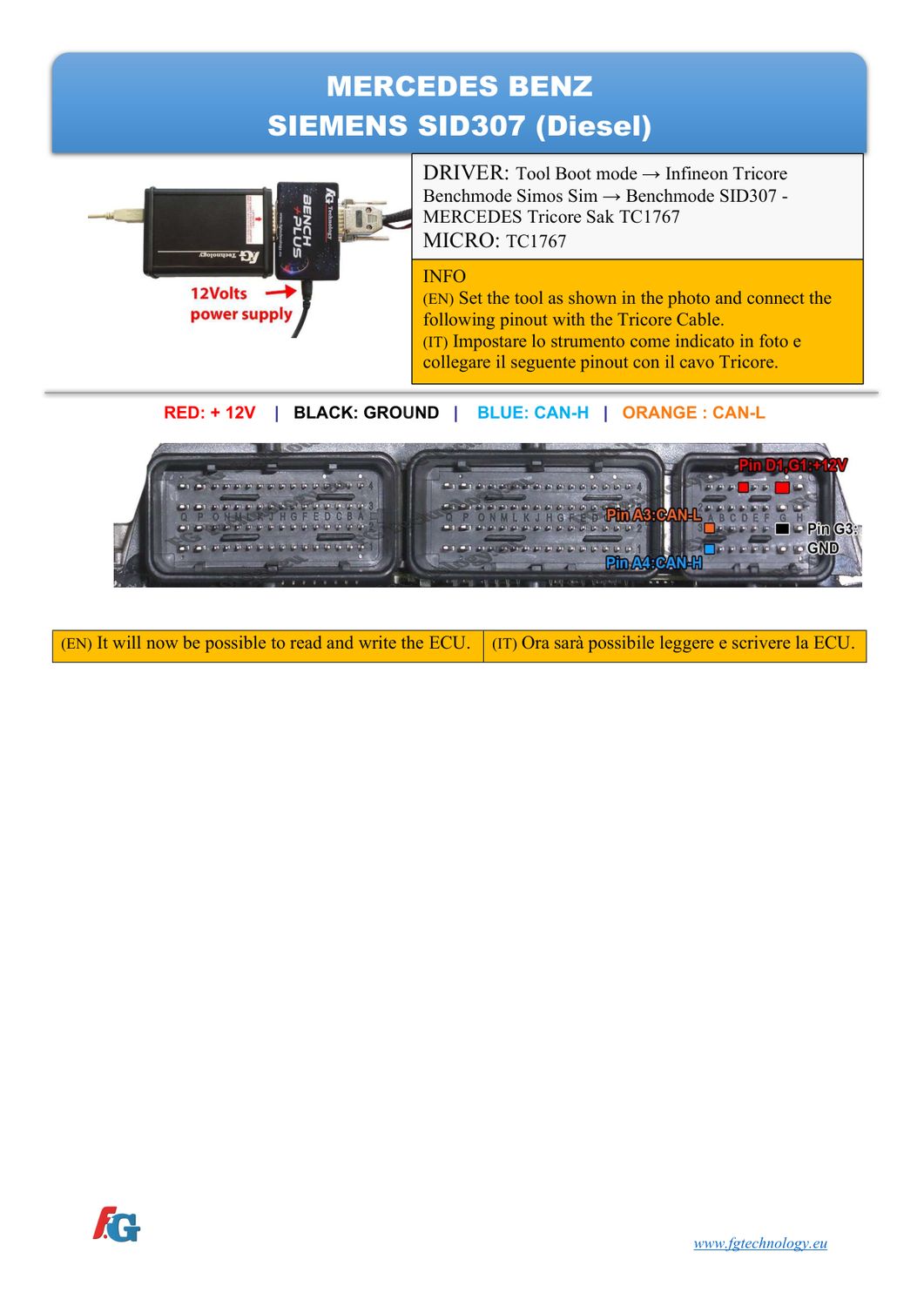 Schemat złącza — BENCHMODE SID307 TC1767 MERCEDES