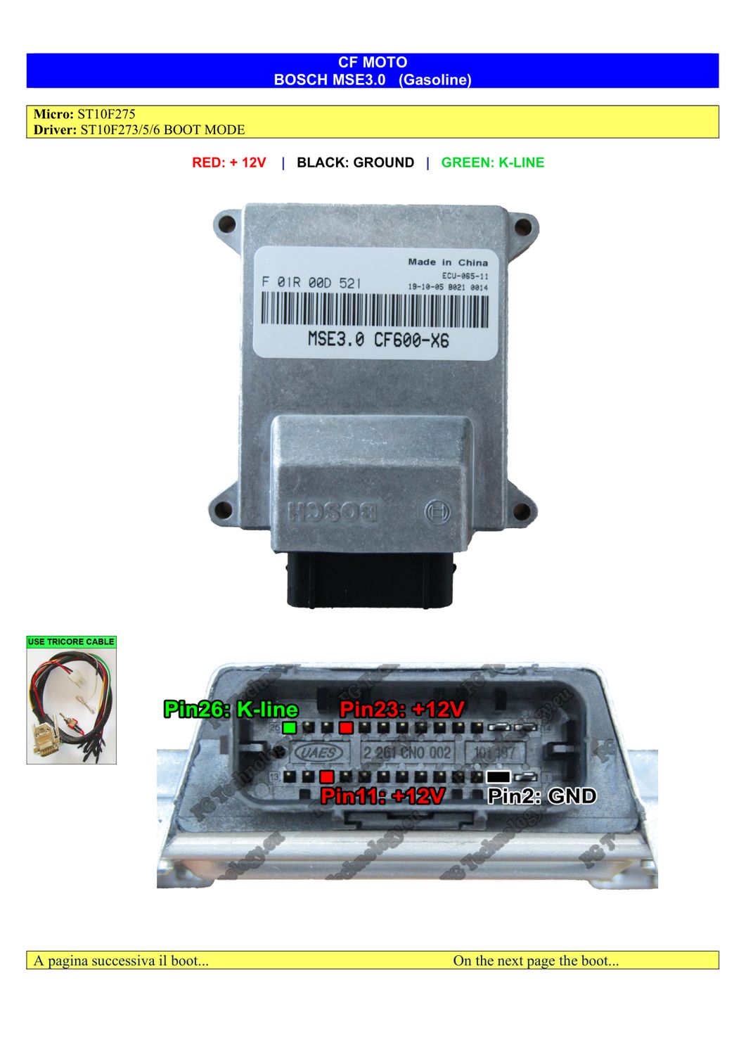 Schemat złącza — BOOTST10C167 BOSCH MSE3.0 CFMOTO