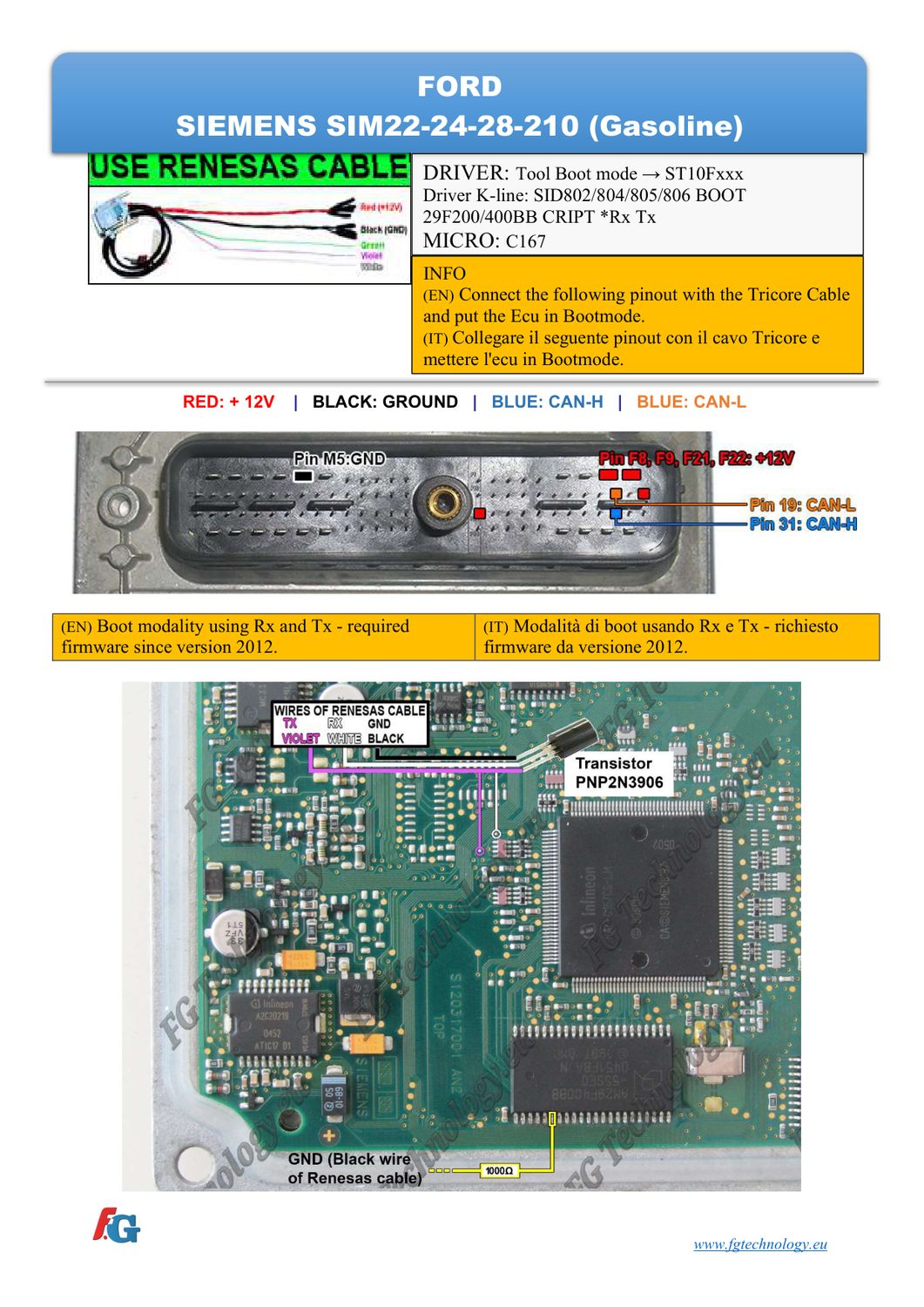 Schemat złącza — BOOTST10C167 SIEMENS SIM22-24-28-210 FORD RXTX