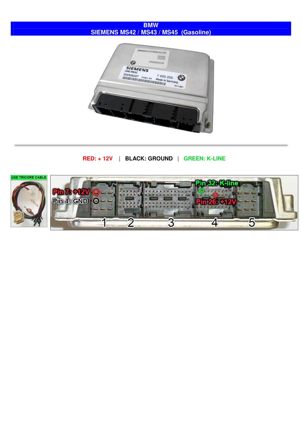 Schemat złącza — PINOUT SIEMENS MS42 MS43 MS45 BMW