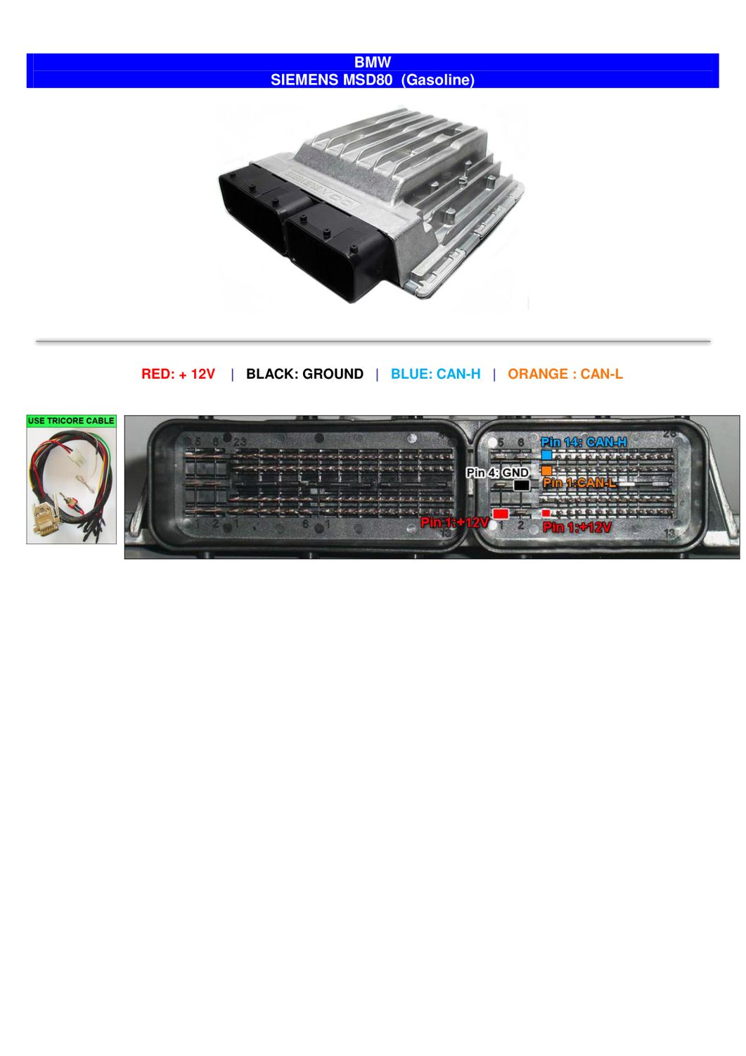 Schemat złącza — PINOUT SIEMENS MSD80 BMW