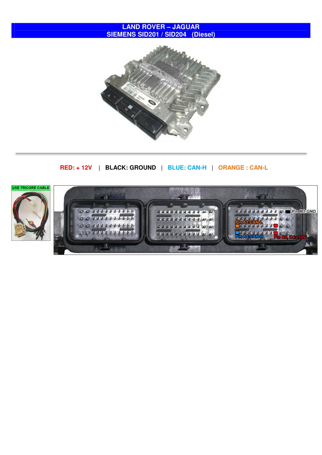Schemat złącza — PINOUT SIEMENS SID201 SID204 LAND ROVER JAGUAR