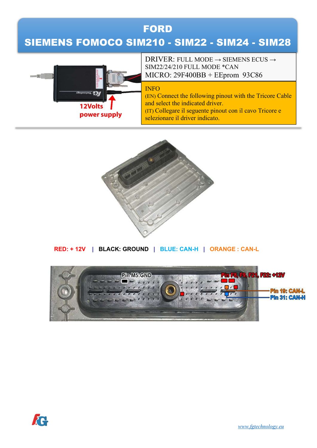Schemat złącza — PINOUT SIEMENS SIM210 SIM22 SIM24 SIM28 FORD