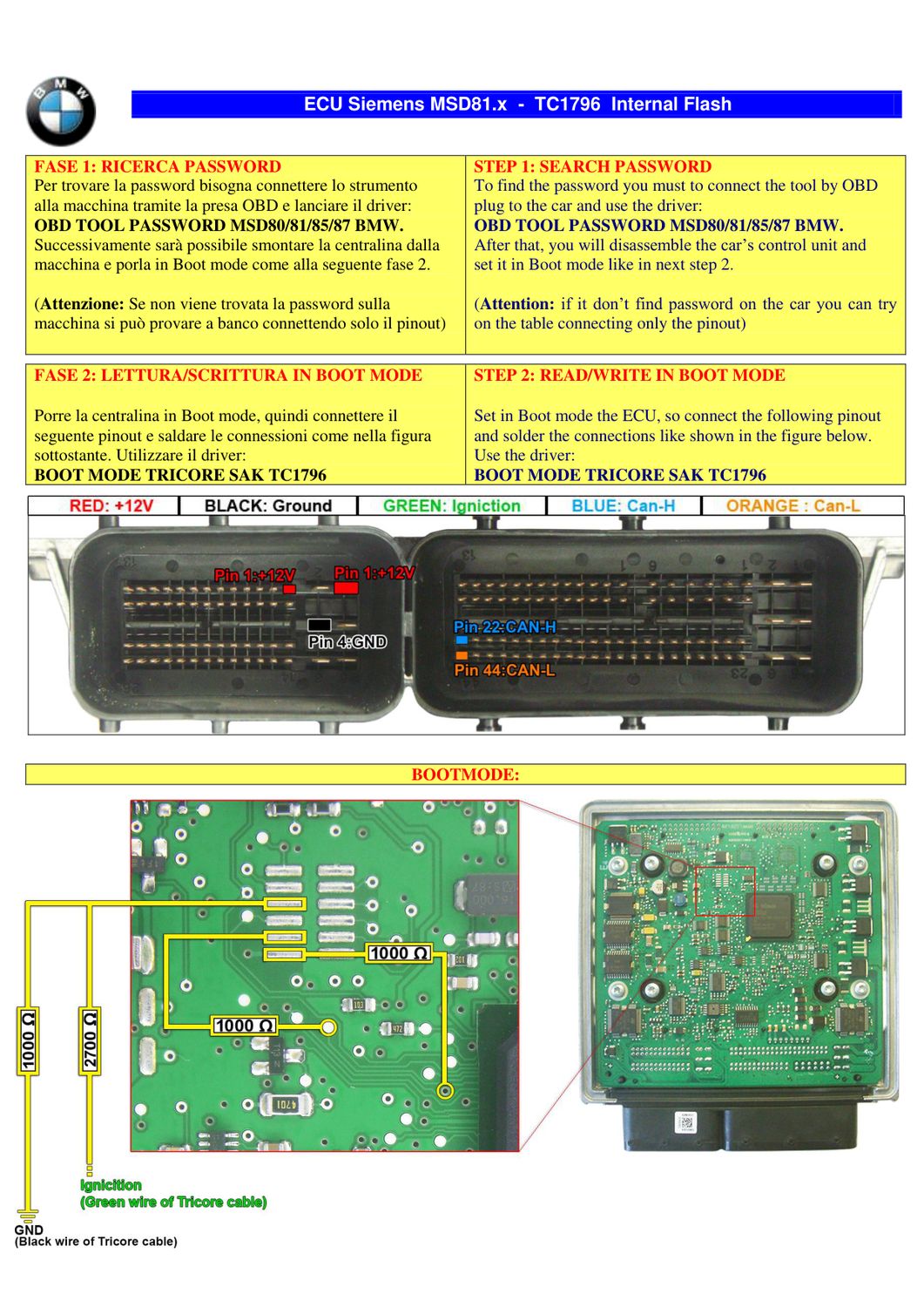 Schemat złącza — TRICORE BMW MSD81 1796 INTFLASH