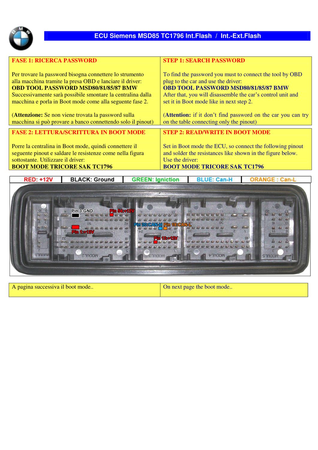 Schemat złącza — TRICORE BMW MSD85 1796 INTEXTFLASH
