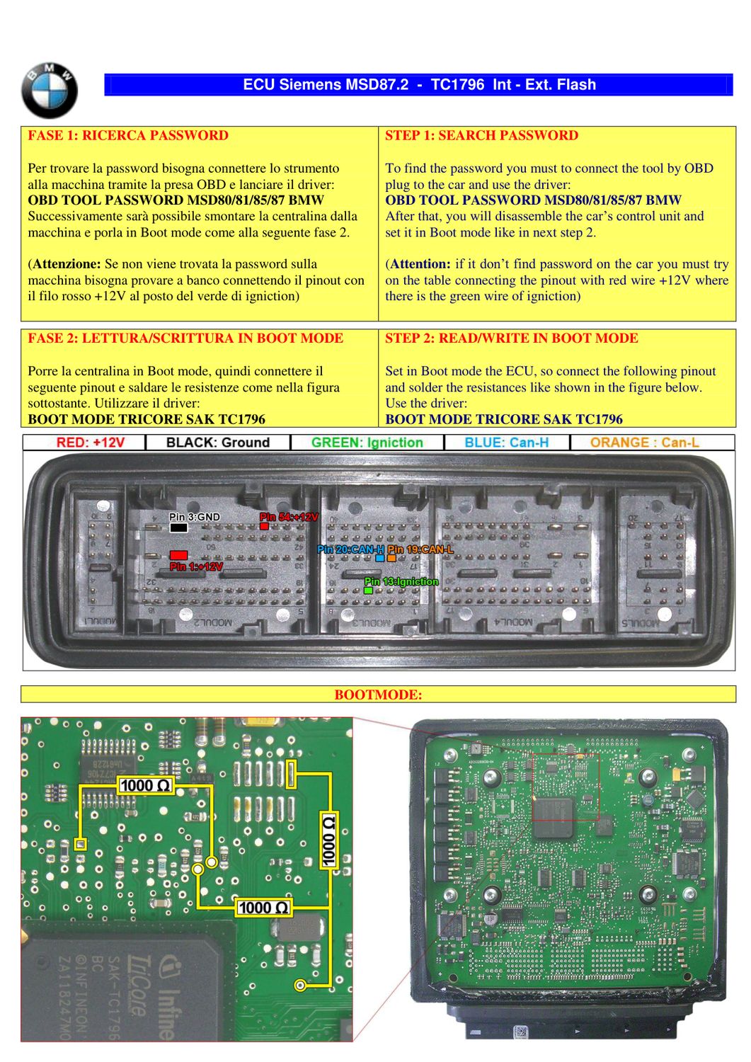 Schemat złącza — TRICORE BMW MSD87 1796 INTEXTFLASH