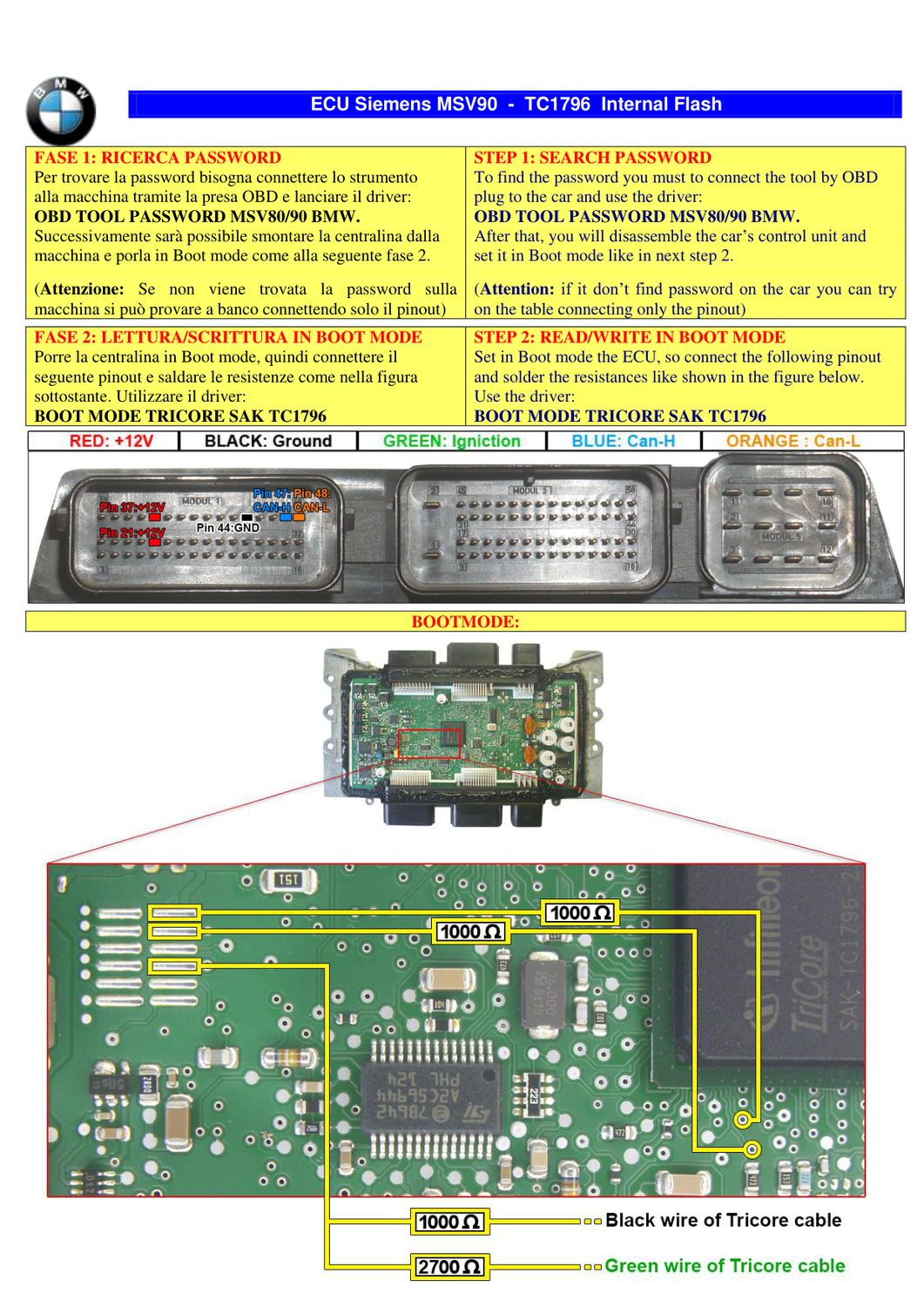 Schemat złącza — TRICORE BMW MSV90 1796 INTFLASH