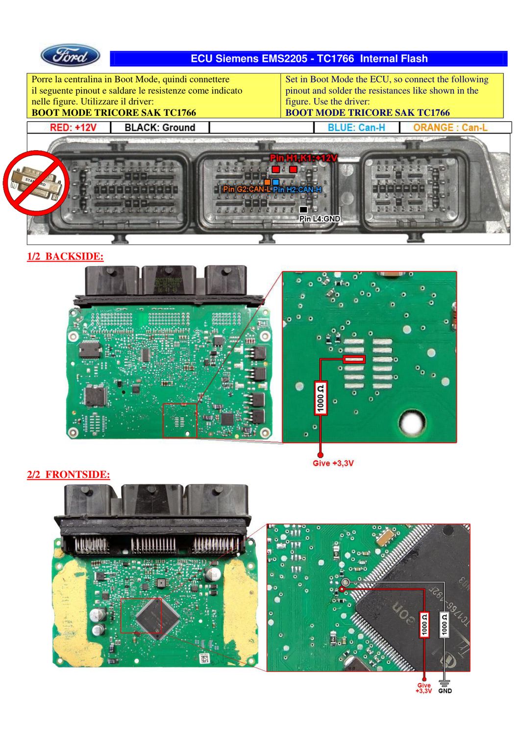 Schemat złącza — TRICORE FORD EMS2205 1766 INTFLASH