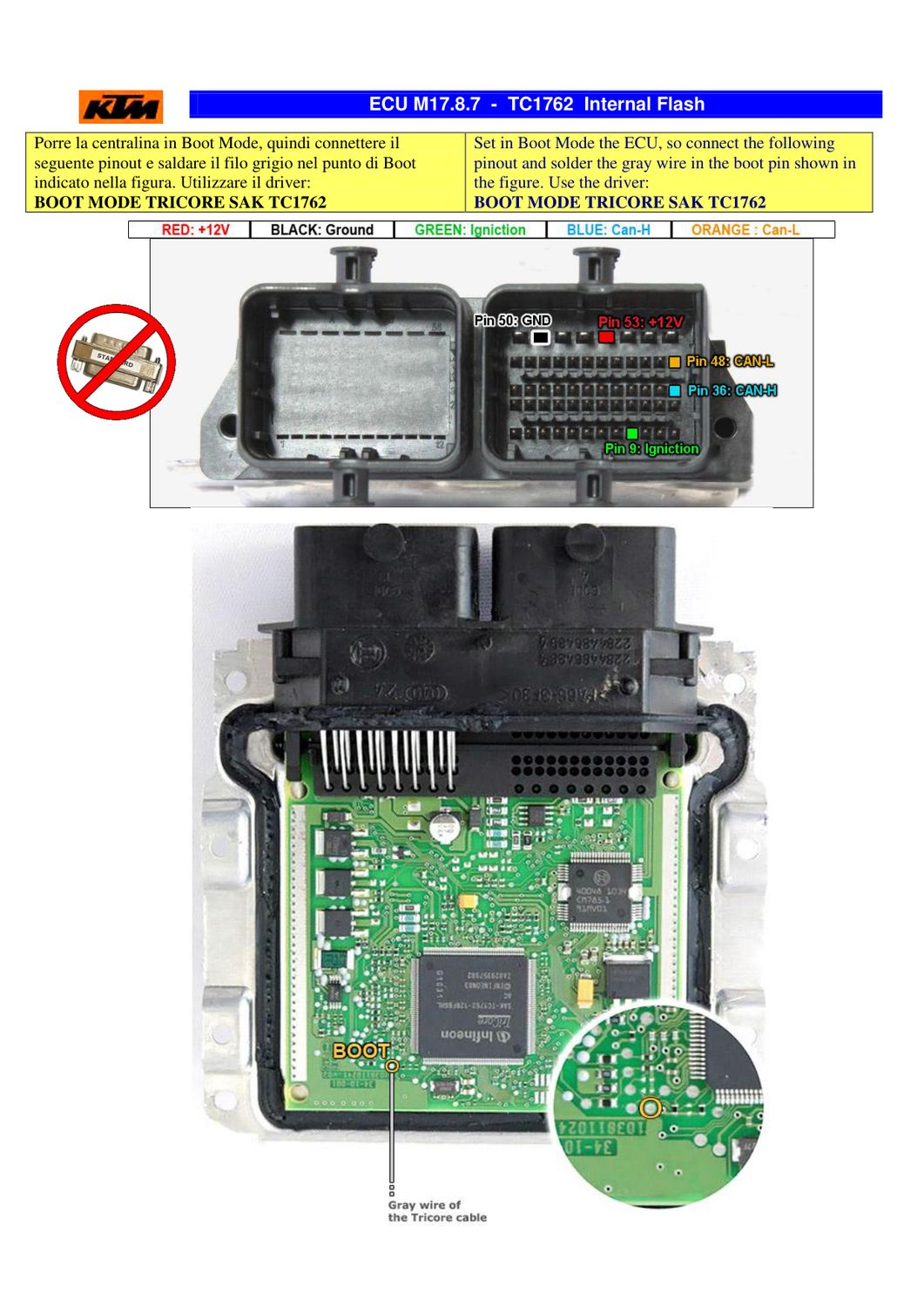 Schemat złącza — TRICORE KTM M17.8.7 1762 INTFLASH