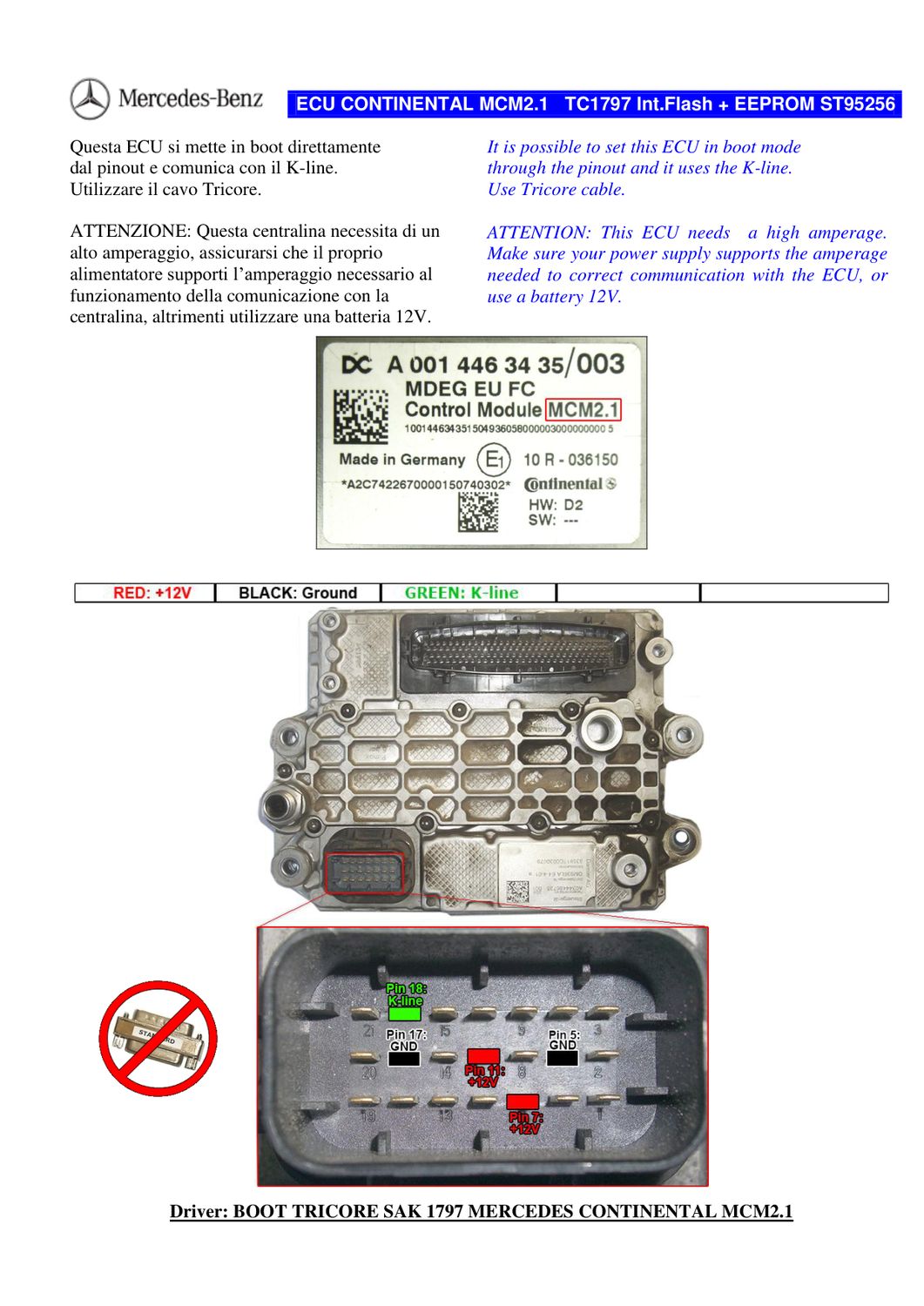 Schemat złącza — TRICORE MERCEDES MCM2.1 1797 INTFLASH