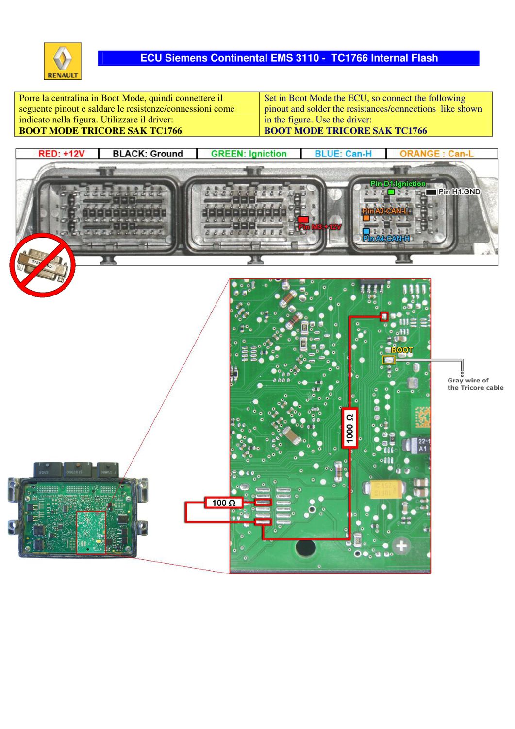 Schemat złącza — TRICORE RENAULT EMS3110 1766 INTFLASH