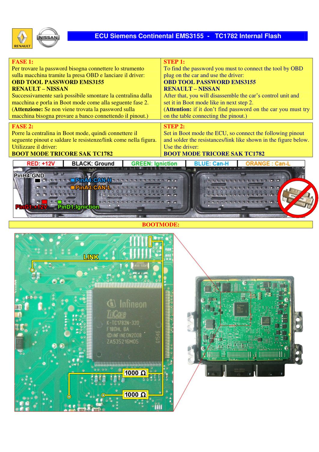 Schemat złącza — TRICORE RENAULT EMS3155 1782 INTFLASH
