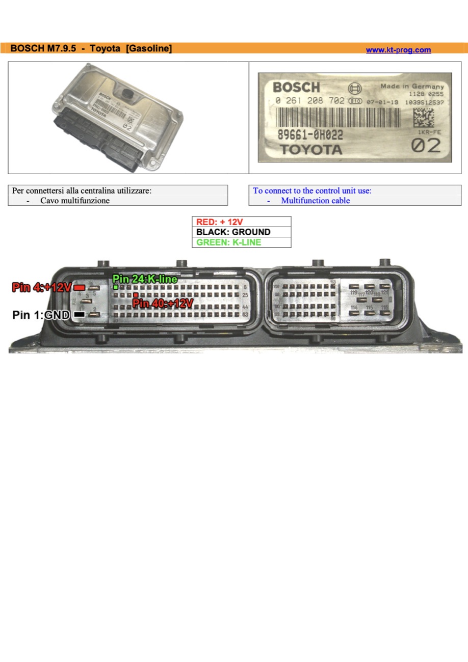 Schemat złącza — BOSCH M7.9.5 - TOYOTA [GASOLINE] · manual DFOX (PINOUT)