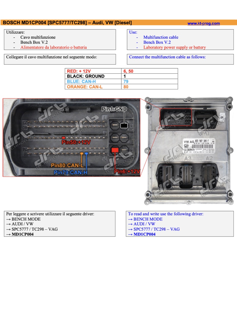 Podłączenie — BOSCH MD1CP004 [SPC5777/TC298] – AUD (BENCH)