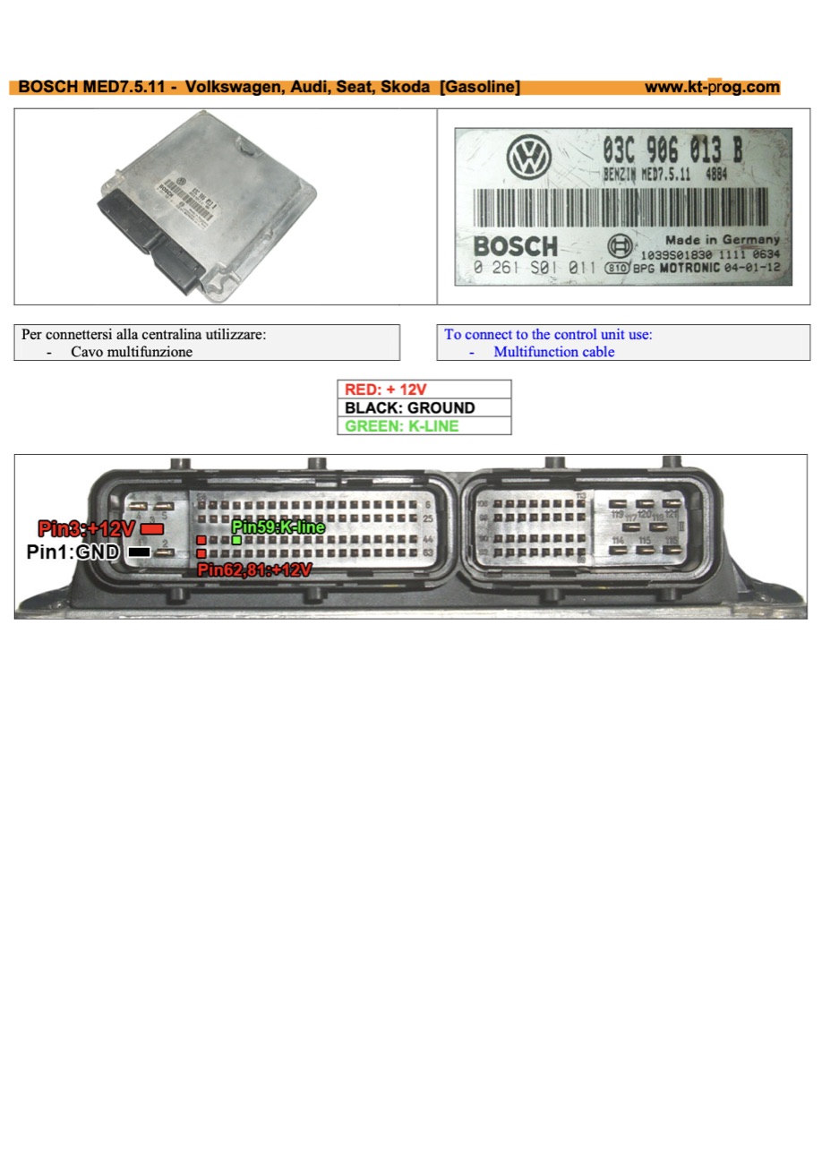 Schemat złącza — BOSCH MED7.5.11 - VOLKSWAGEN, AUDI, SEAT, SKODA [GASOLINE] · manual DFOX (PINOUT