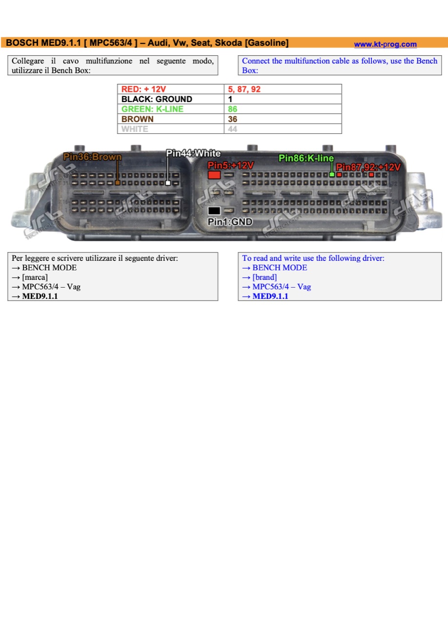 Podłączenie — BOSCH MED9.1.1 [ MPC563/4 ] – AUDI,  (BENCH)