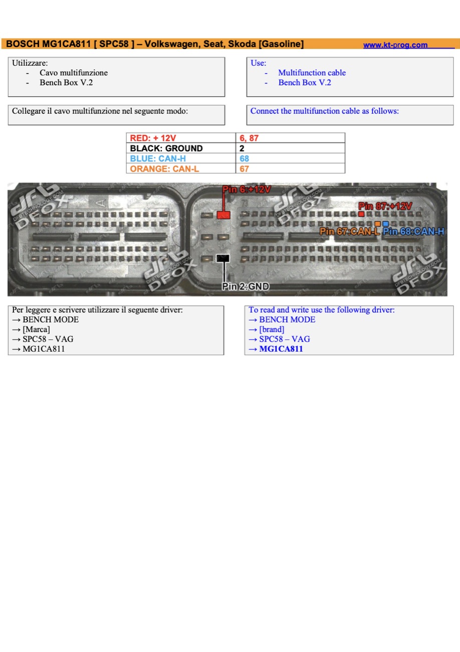 Schemat złącza — BOSCH MG1CA811 [ SPC58 ] – VOLKSWAGEN, SEAT, SKODA [GASOLINE] · manual DFOX (BEN
