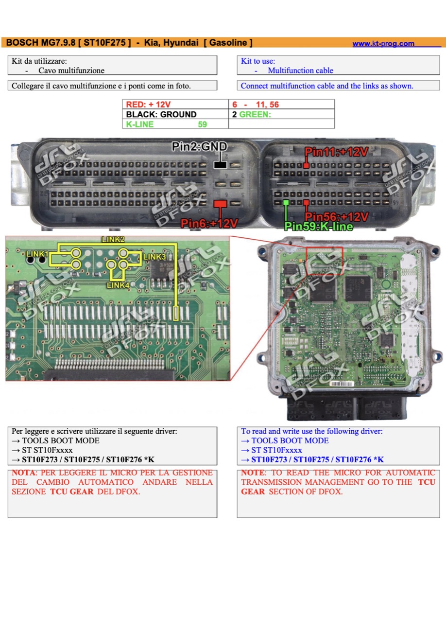 Podłączenie — BOSCH MG7.9.8 [ ST10F275 ] - KIA, HY (BOOTST10C167)