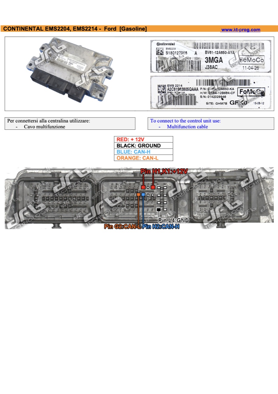 Schemat złącza — CONTINENTAL EMS2204, EMS2214 - FORD [GASOLINE] · manual DFOX (PINOUT)