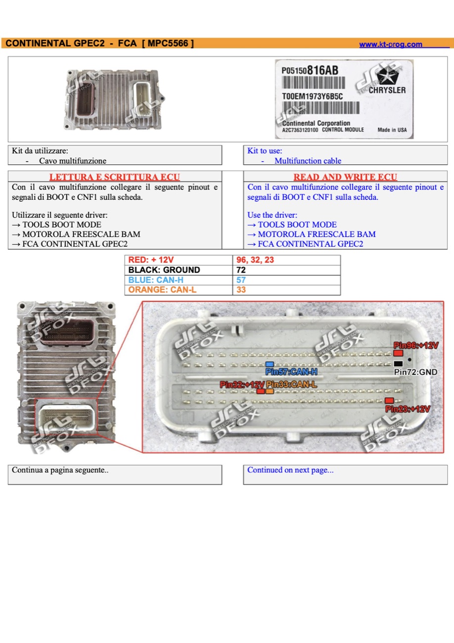 Schemat złącza — CONTINENTAL GPEC2 - FCA [ MPC5566 ] · manual DFOX (BAM)