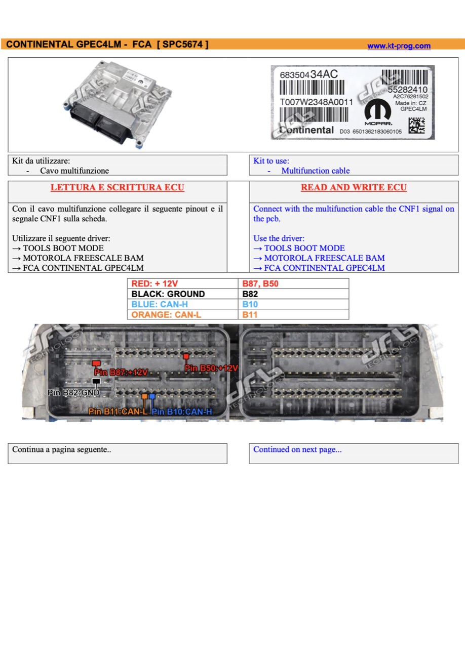 Schemat złącza — CONTINENTAL GPEC4LM - FCA [ SPC5674 ] · manual DFOX (BAM)