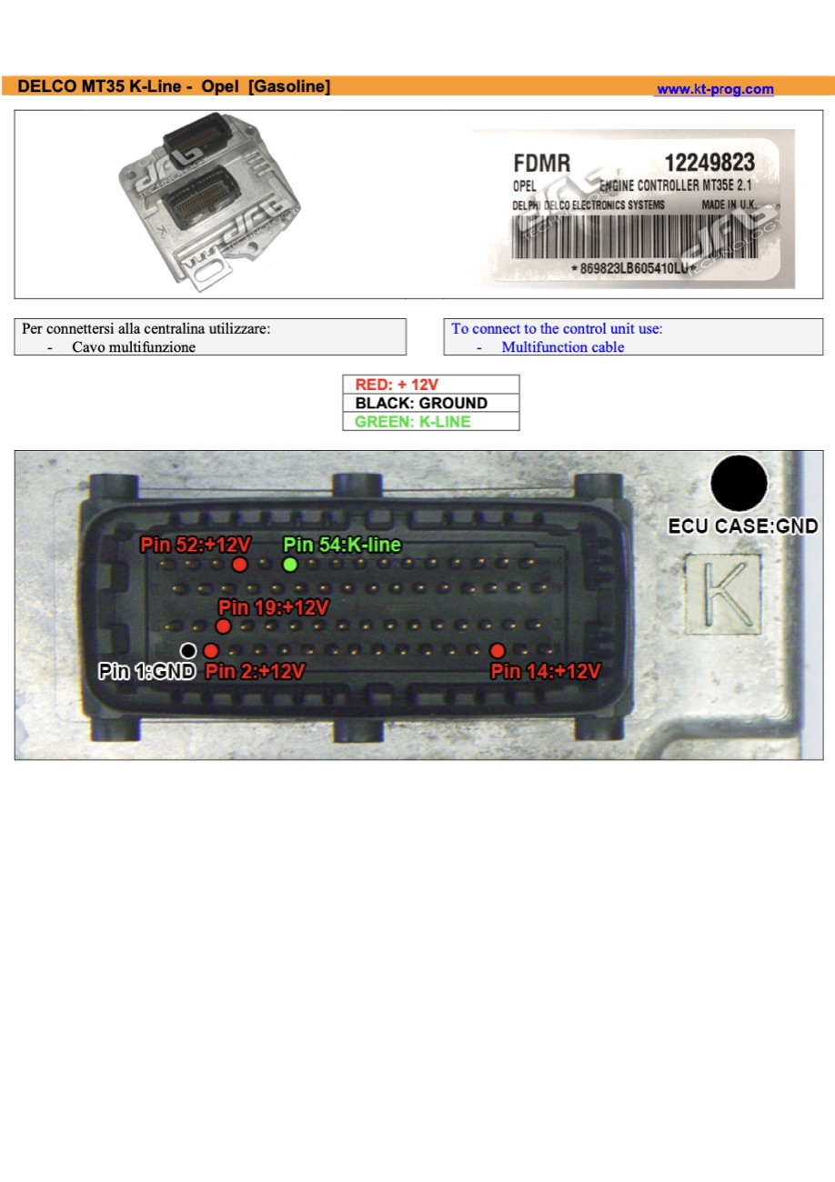 Schemat złącza — DELCO MT35 K-LINE - OPEL [GASOLINE] · manual DFOX (PINOUT)