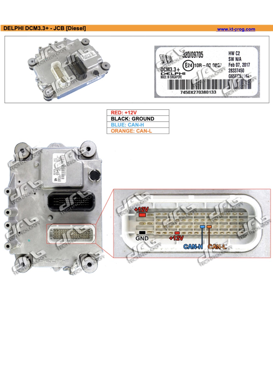 Podłączenie — DELPHI DCM3.3+ - JCB [DIESEL] (PINOUT)
