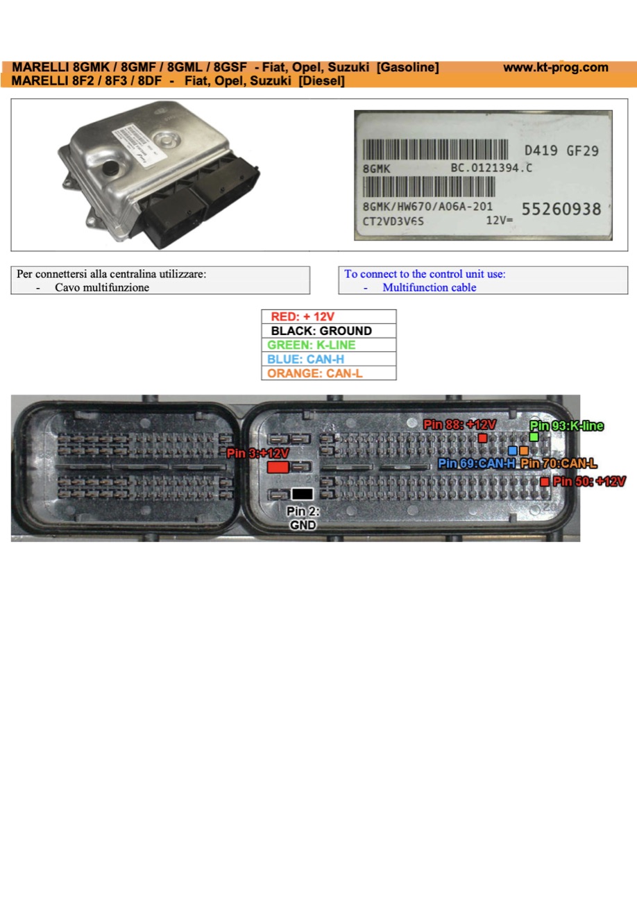 Schemat złącza — MARELLI 8GMK / 8GMF / 8GML / 8GSF - FIAT, OPEL, SUZUKI [GASOLINE] · manual DFOX 