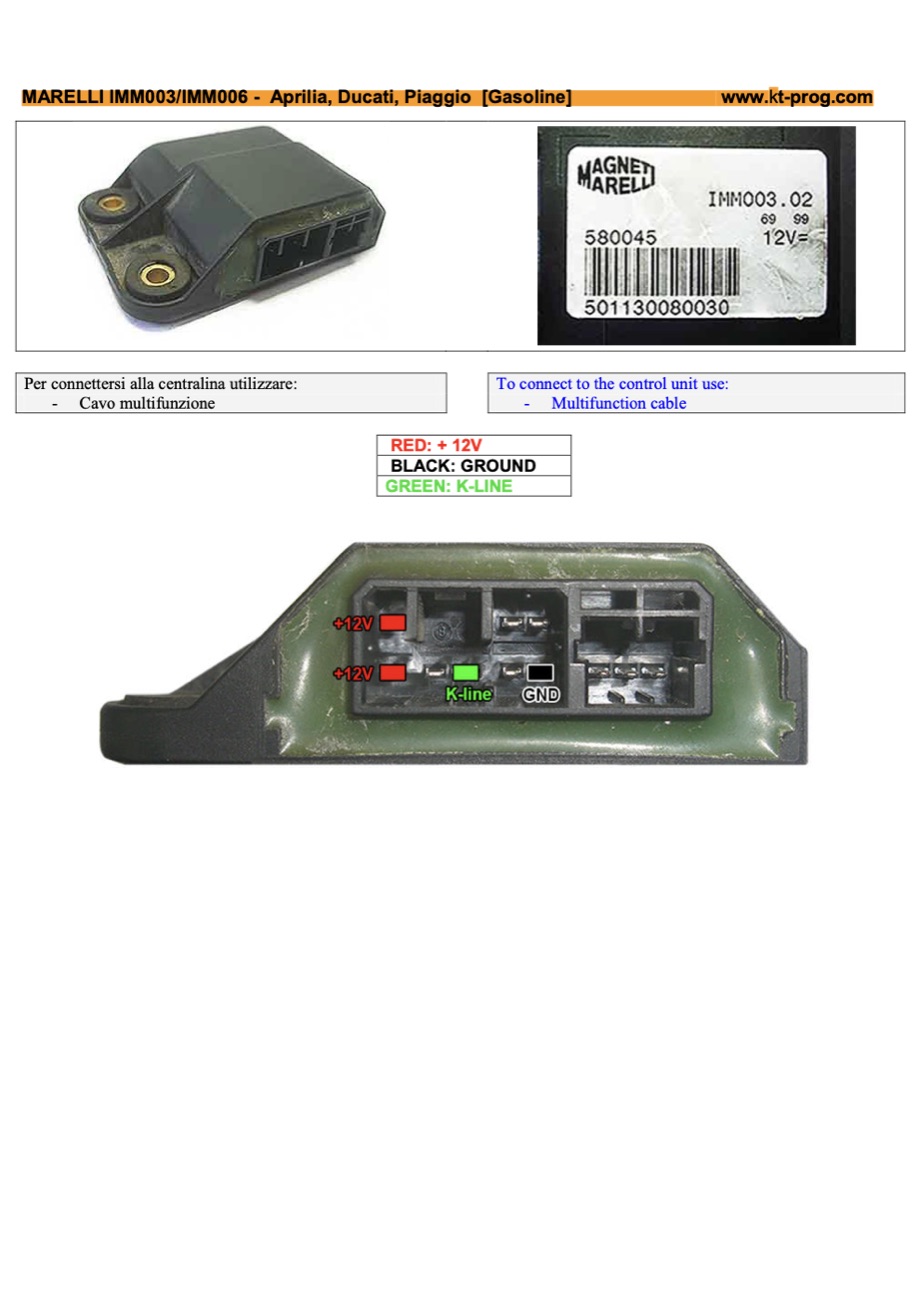 Podłączenie — MARELLI IMM003/IMM006 - APRILIA, DUC (PINOUT)