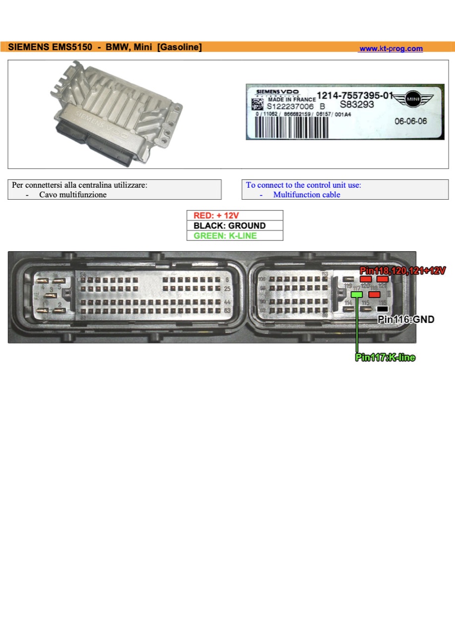 Schemat złącza — SIEMENS EMS5150 - BMW, MINI [GASOLINE] · manual DFOX (PINOUT)