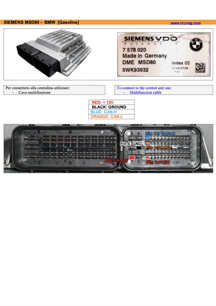 Podłączenie — SIEMENS MSD80 - BMW [GASOLINE] (PINOUT)