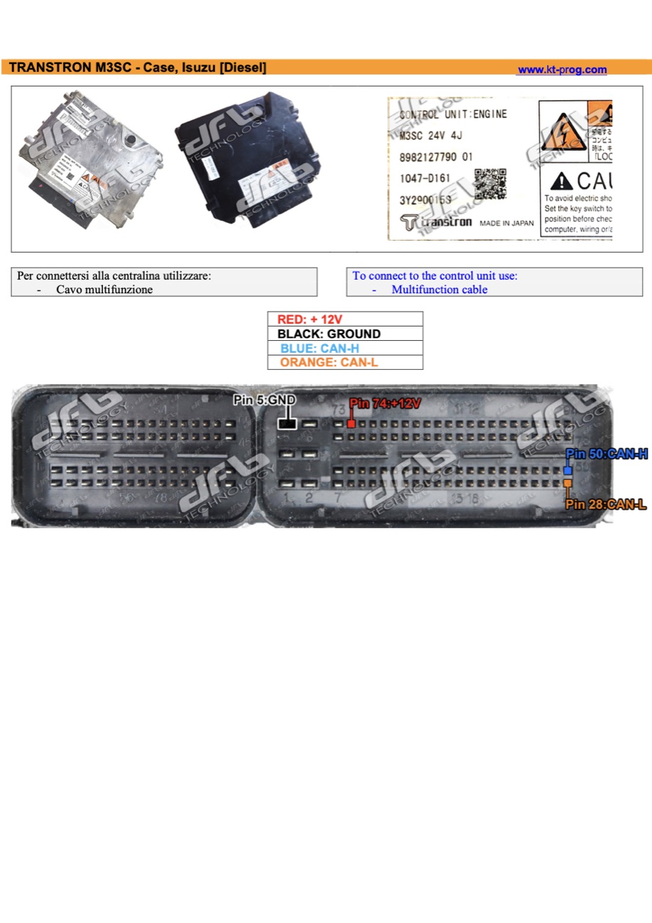 Schemat złącza — TRANSTRON M3SC - CASE, ISUZU [DIESEL] · manual DFOX (PINOUT)
